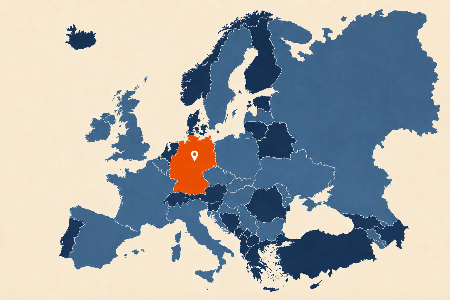 Mapa de Europa con Alemania destacada en color naranja