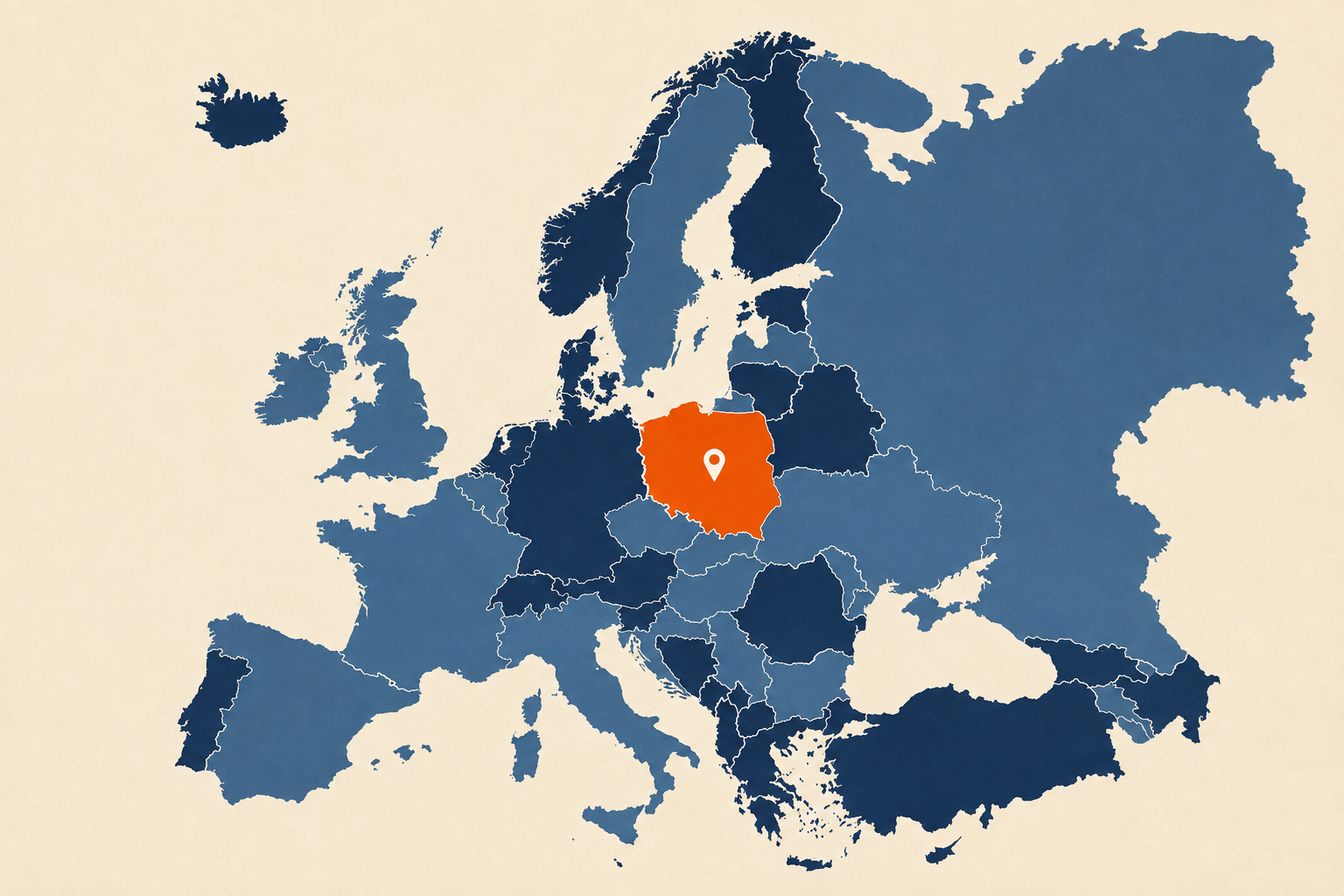 Mapa de Europa con Polonia destacada en color naranja